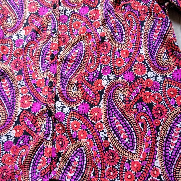 Catherines 14/16 Colorful Paisley Floral Print Button-Down Blouse - Picture 3 of 4